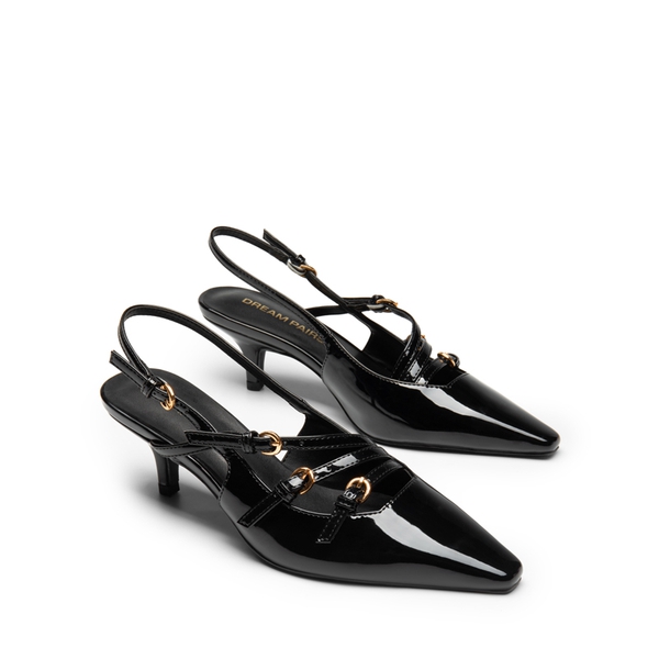 Buckle Slingback Stiletto Heel Pumps - BLACK - 3